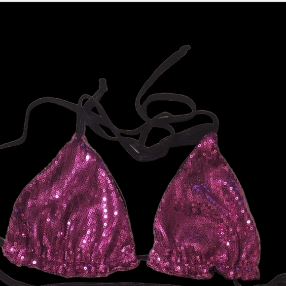 Metallic HOT PINK SEQUIN LITTLE TINY BIKINI. - Picture 5 of 7